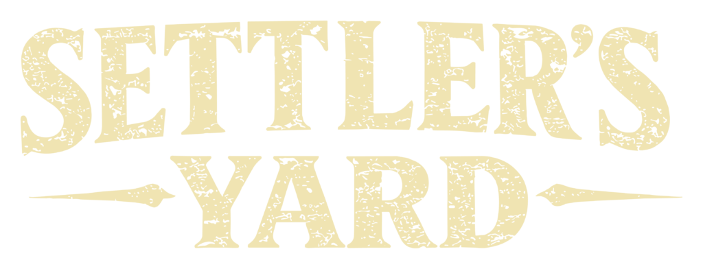 Stylized distressed Settler's Yard text logo