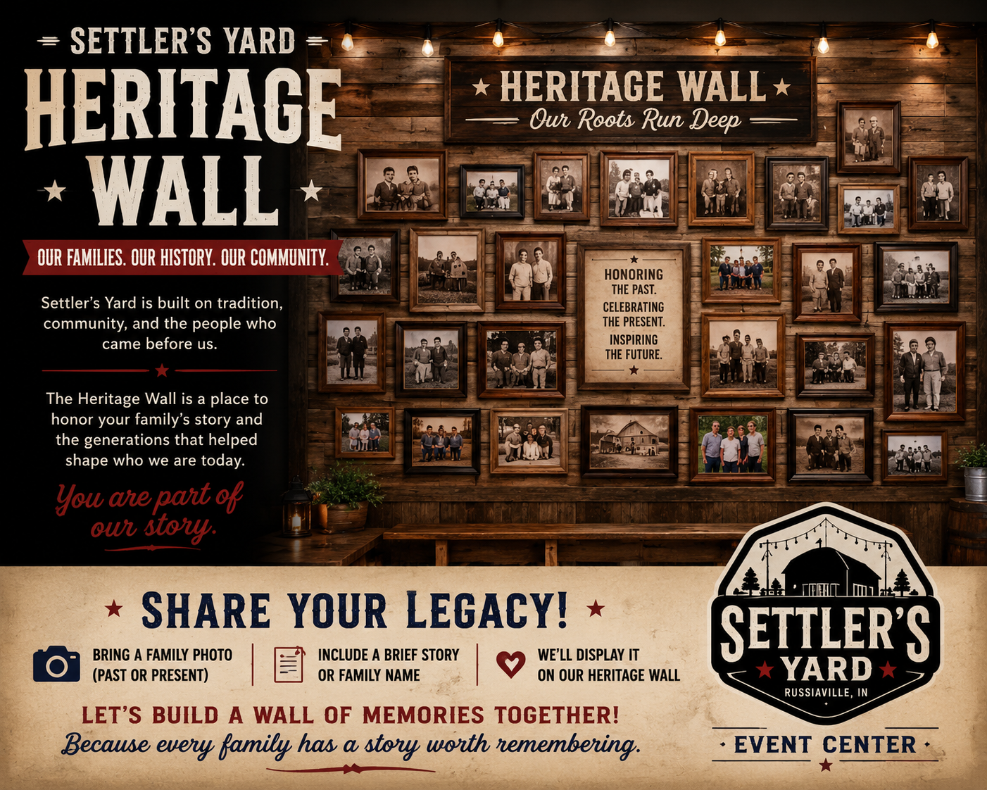 Heritage wall with framed family photographs